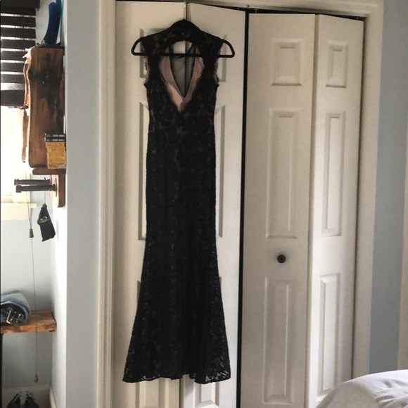Betsy and Adam black lace overlay gown - Picture 2 of 4